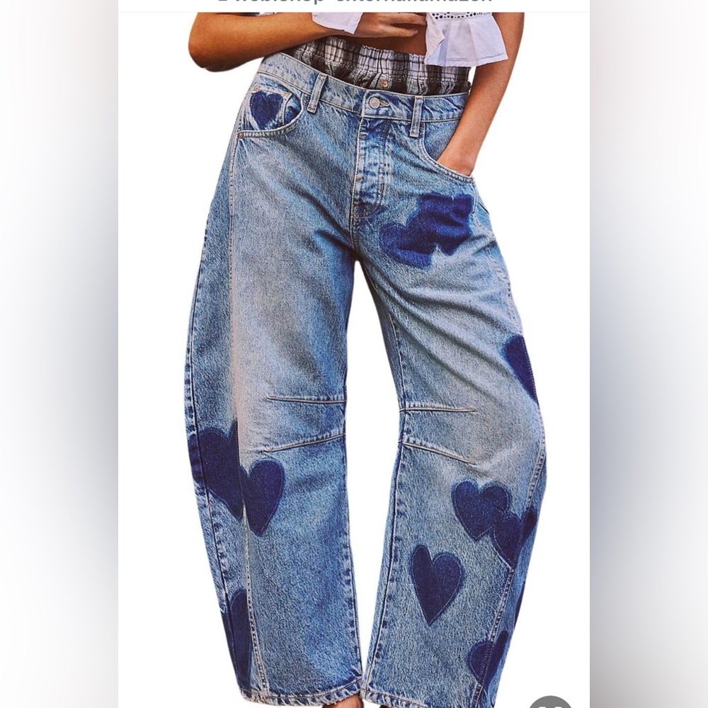 Heart Patterned Blue Jeans